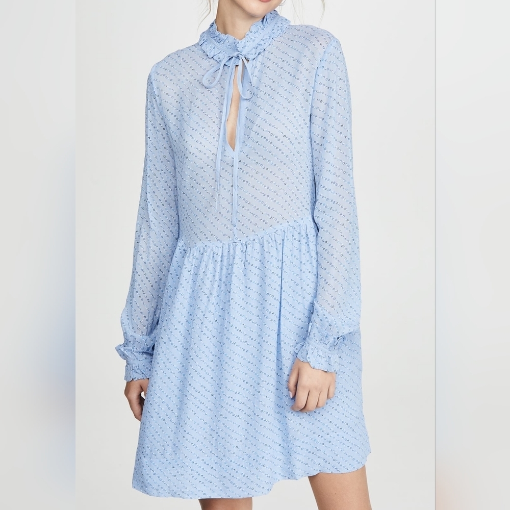 GANNI Sky Blue Printed Georgette Dress in Size  EUR 40/ US 8